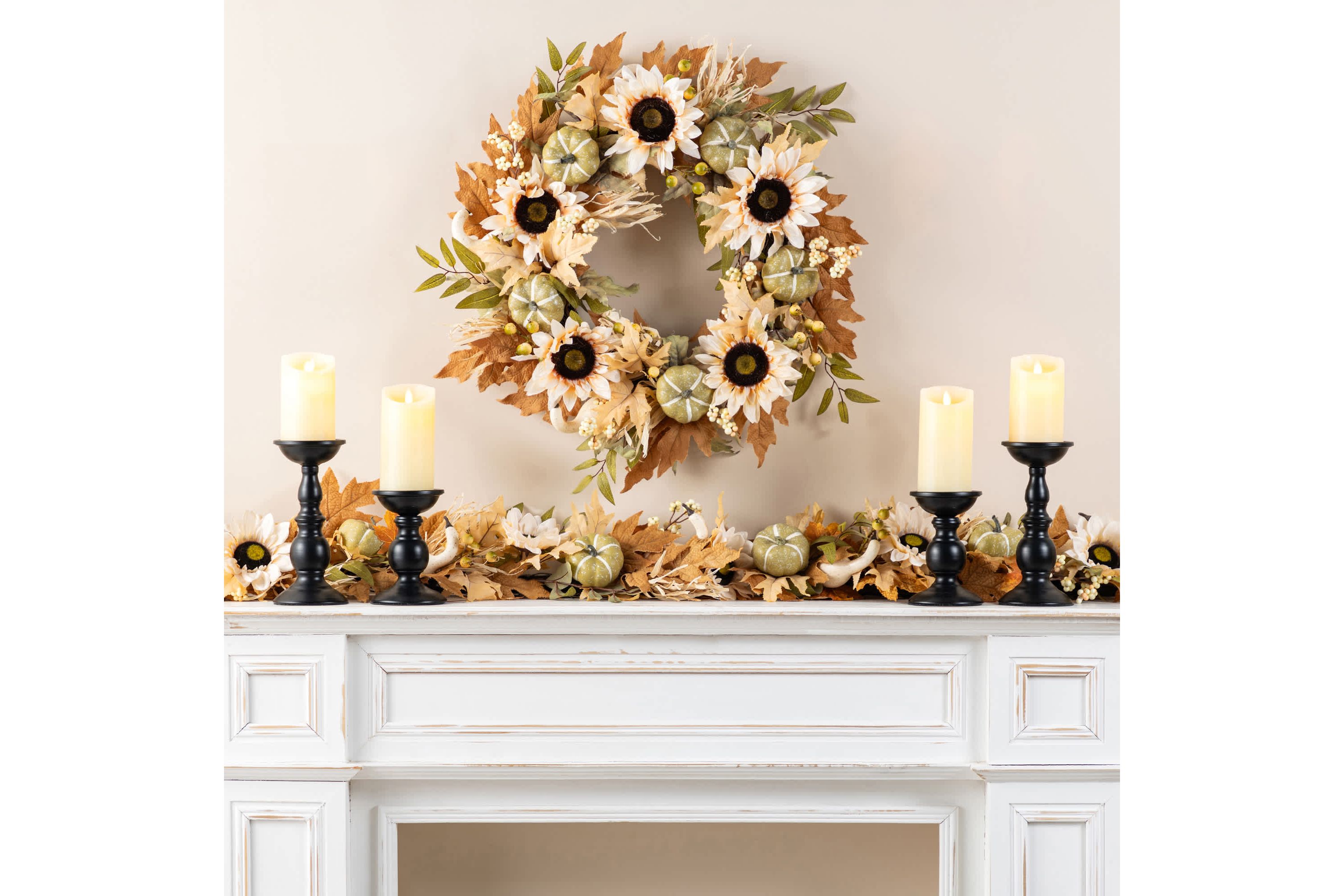 72"L Fall Neutral Sunflower, Pumpkin and Leaf Garland