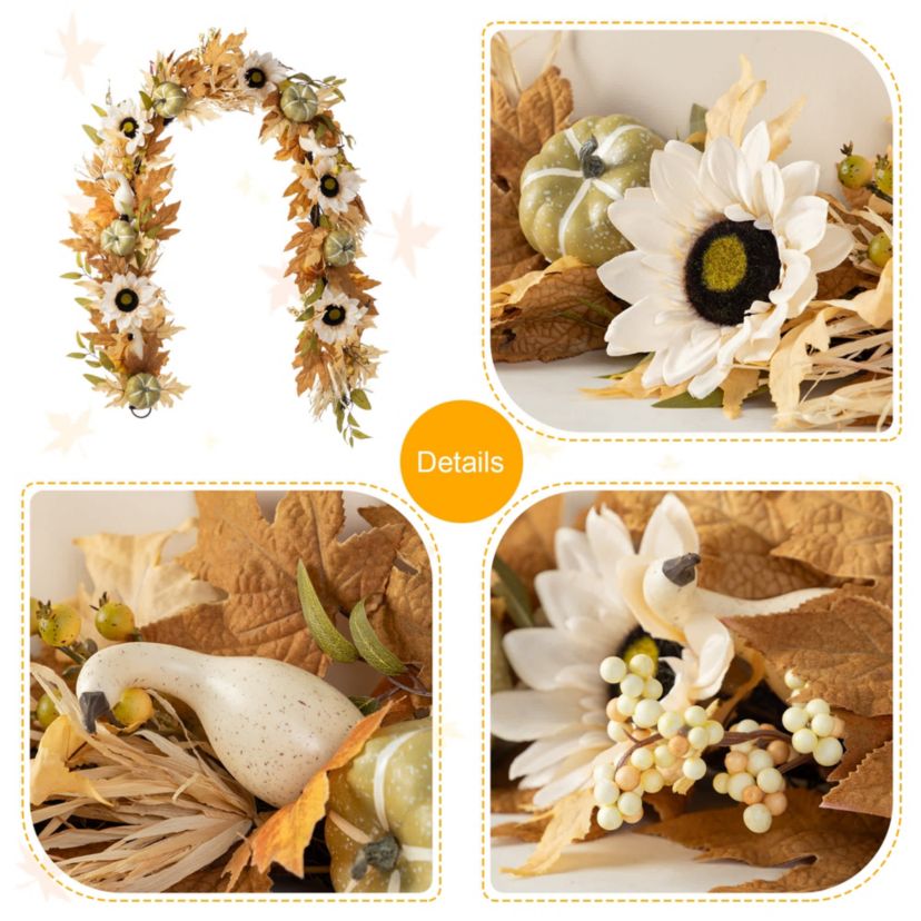 72"L Fall Neutral Sunflower, Pumpkin and Leaf Garland