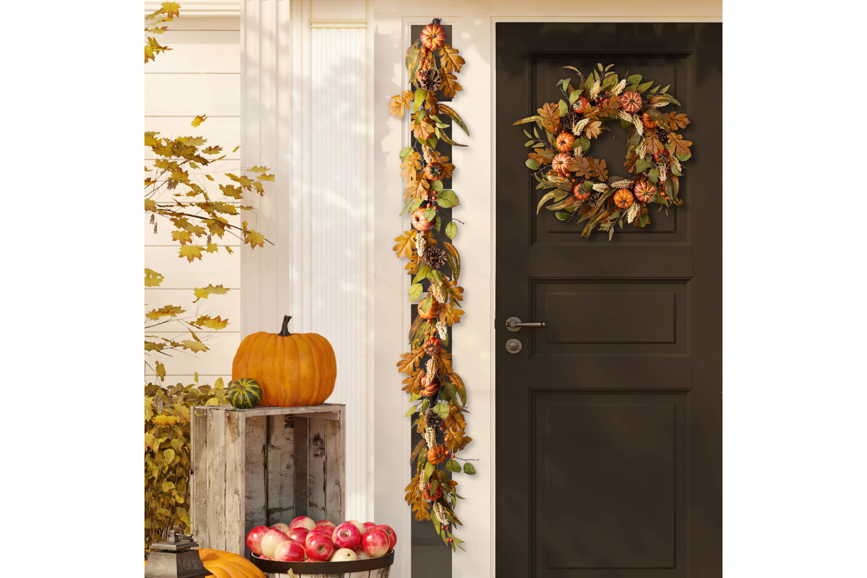 72"L Fall Pumpkin Leaf Floral Garland