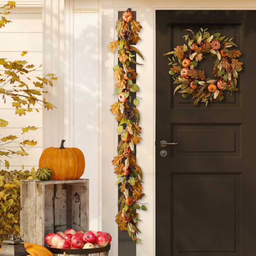 72"L Fall Pumpkin Leaf Floral Garland