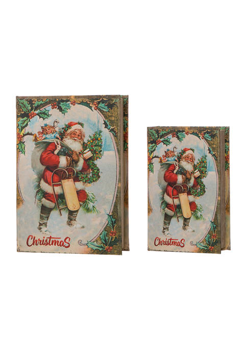 Glitzhome Set of 2 Christmas Santas Book Box
