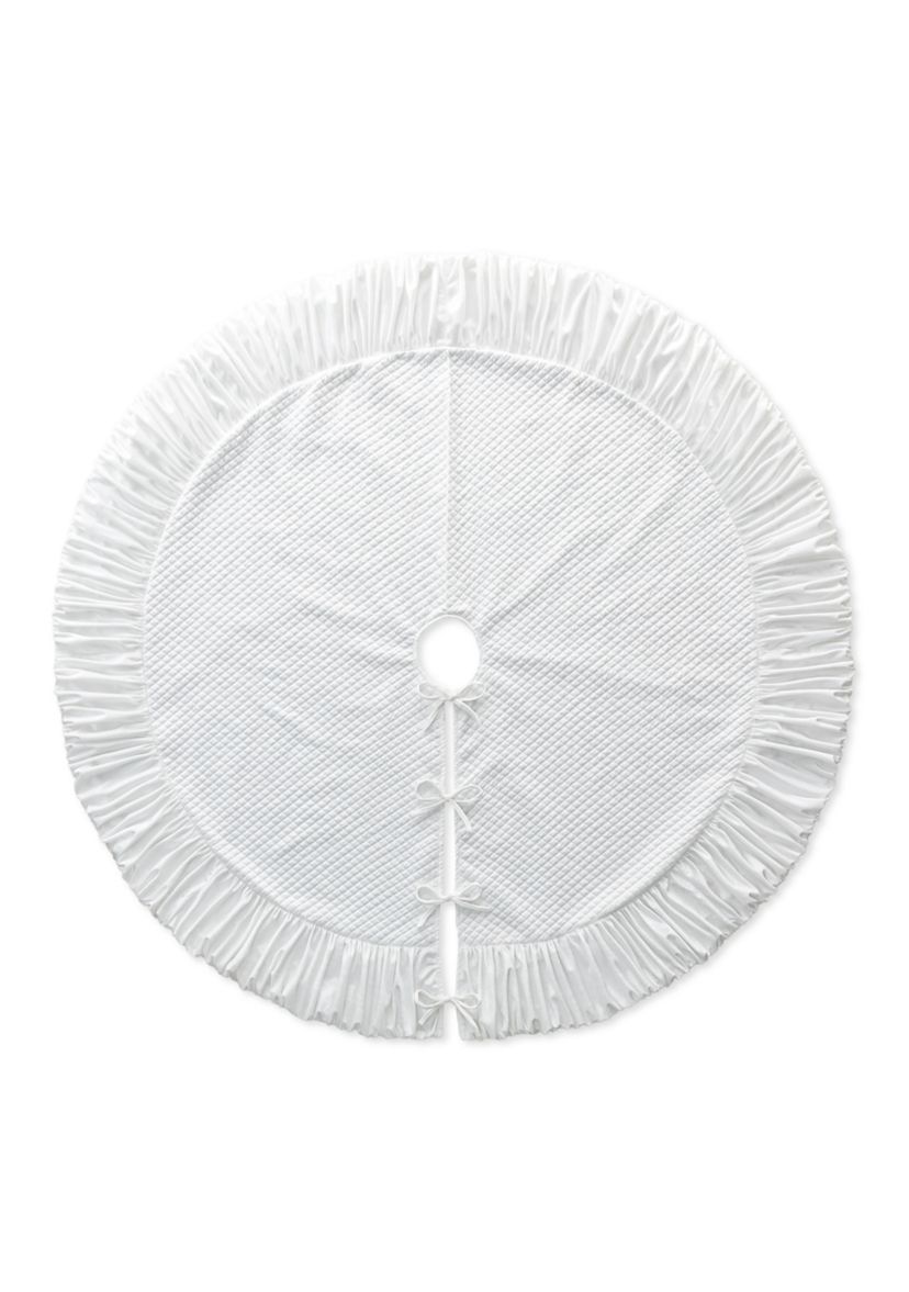 60”D Oversized Deluxe White Velvet Ruffled Christmas Tree Skirt