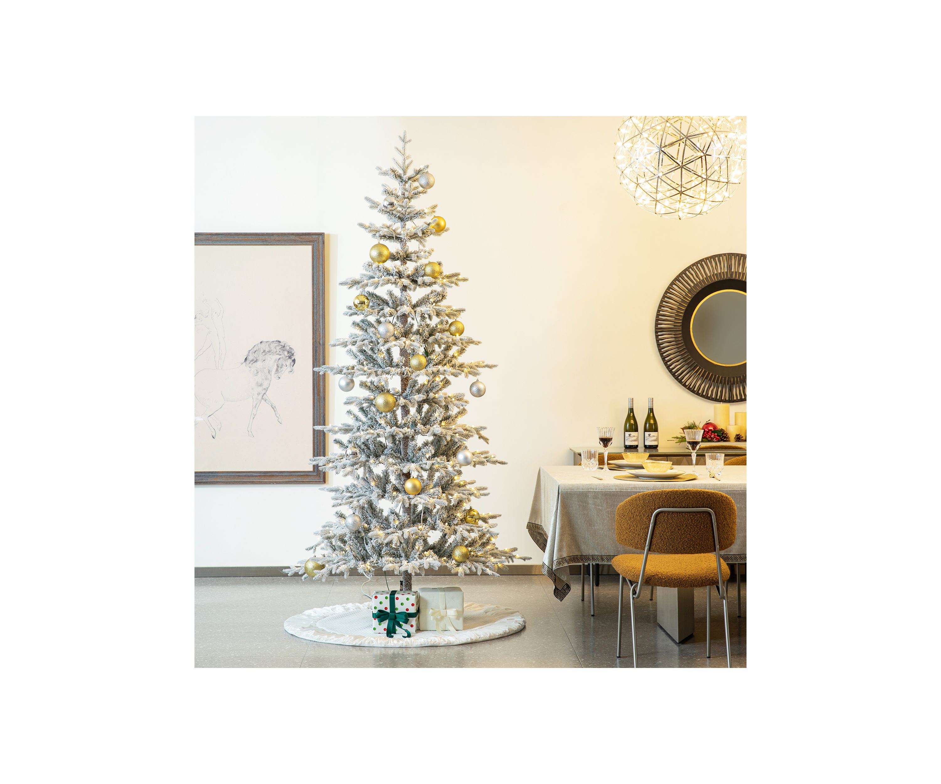 60”D Oversized Deluxe White Velvet Ruffled Christmas Tree Skirt