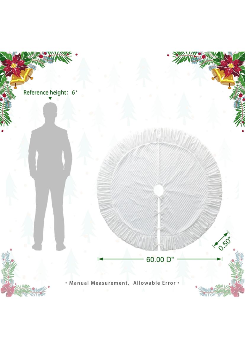 60”D Oversized Deluxe White Velvet Ruffled Christmas Tree Skirt