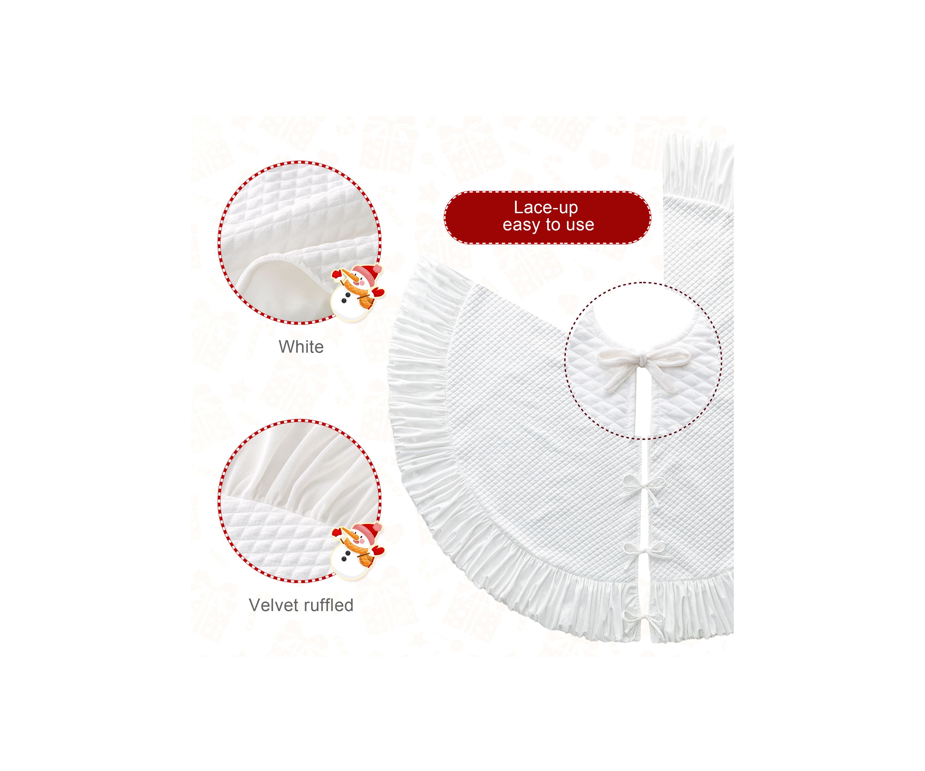 60”D Oversized Deluxe White Velvet Ruffled Christmas Tree Skirt