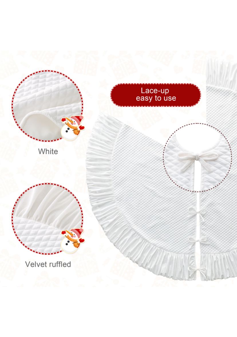 60”D Oversized Deluxe White Velvet Ruffled Christmas Tree Skirt
