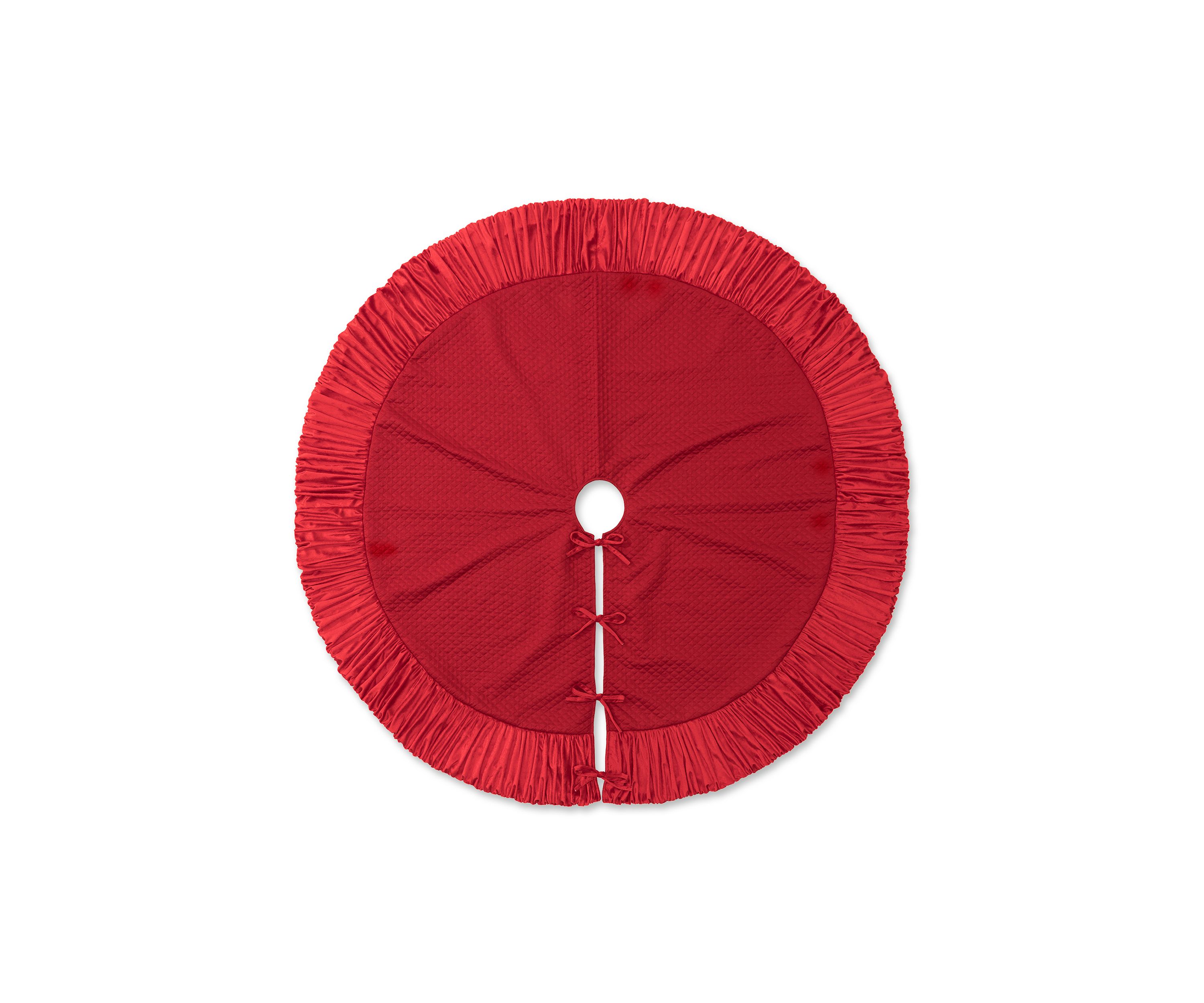 72”D Oversized Deluxe Red Velvet Ruffled Christmas Tree Skirt