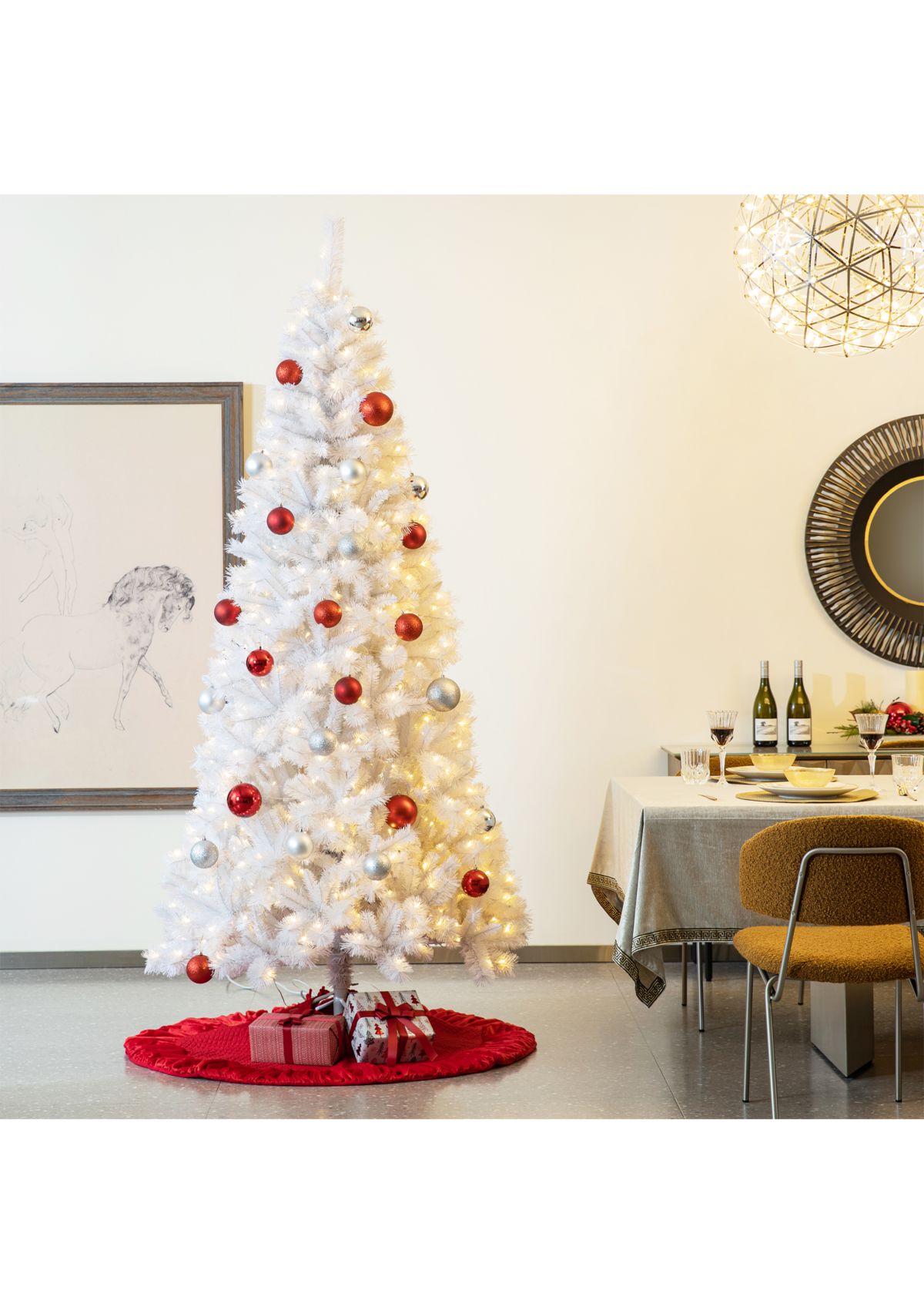 72”D Oversized Deluxe Red Velvet Ruffled Christmas Tree Skirt