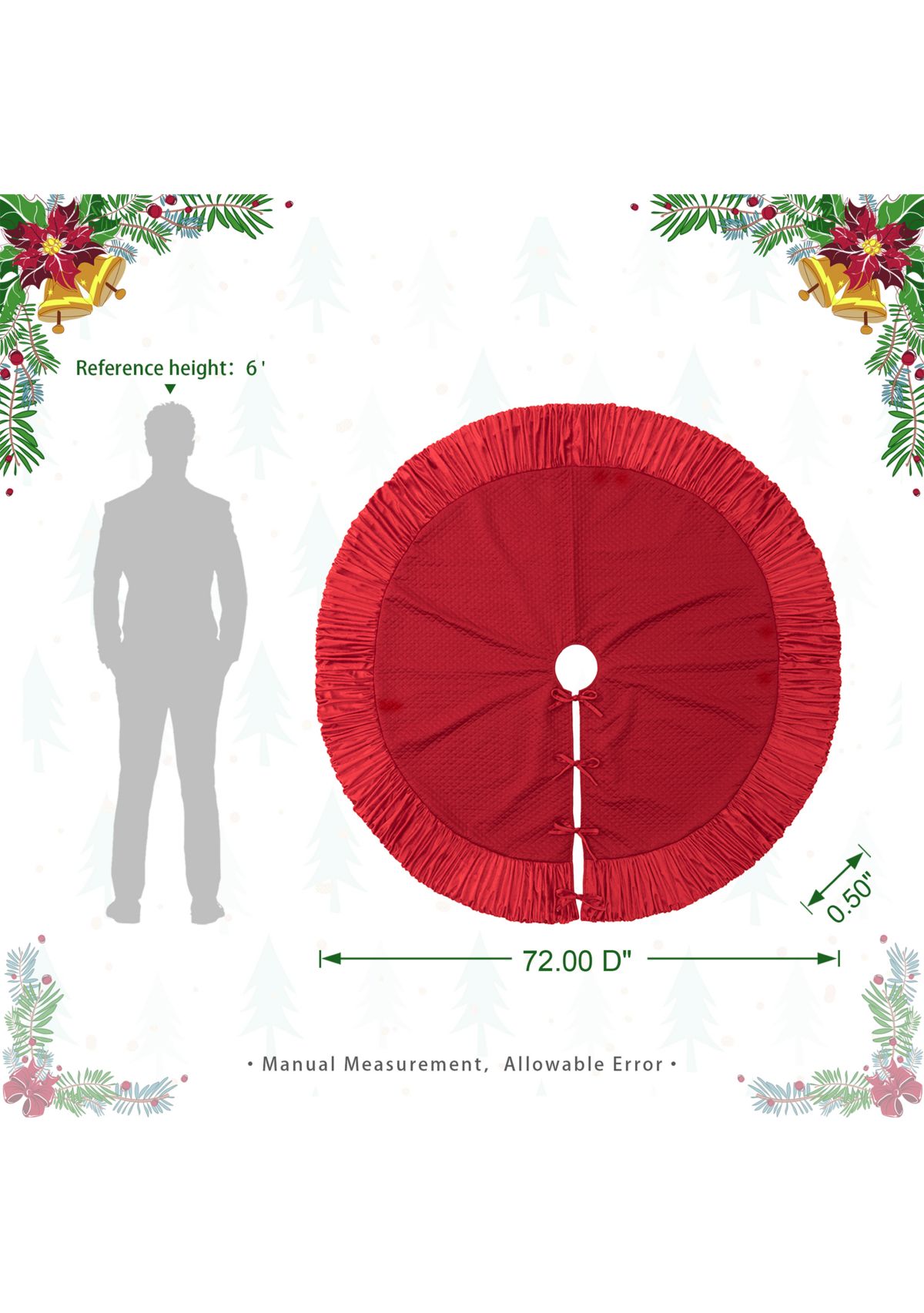 72”D Oversized Deluxe Red Velvet Ruffled Christmas Tree Skirt