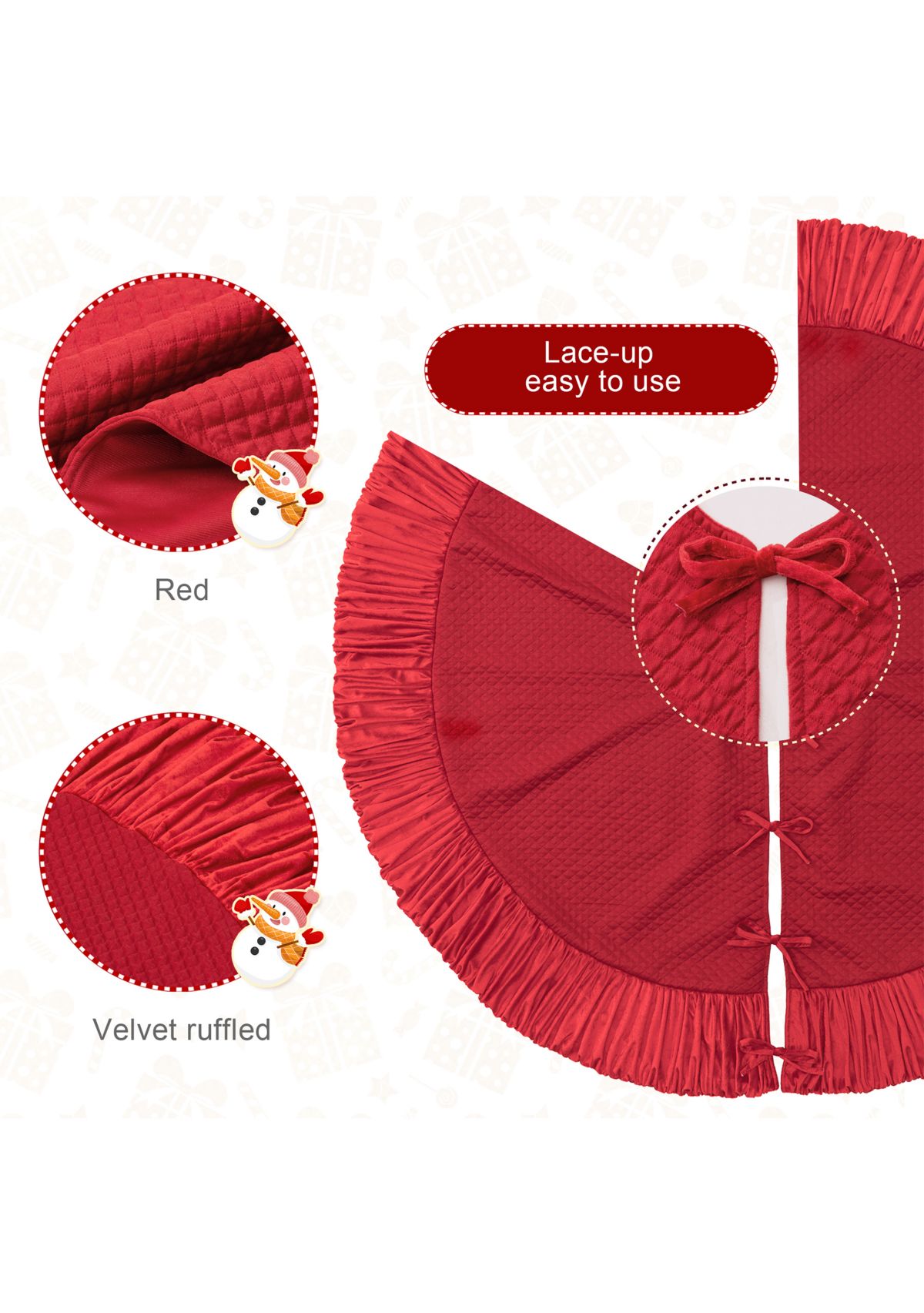 72”D Oversized Deluxe Red Velvet Ruffled Christmas Tree Skirt