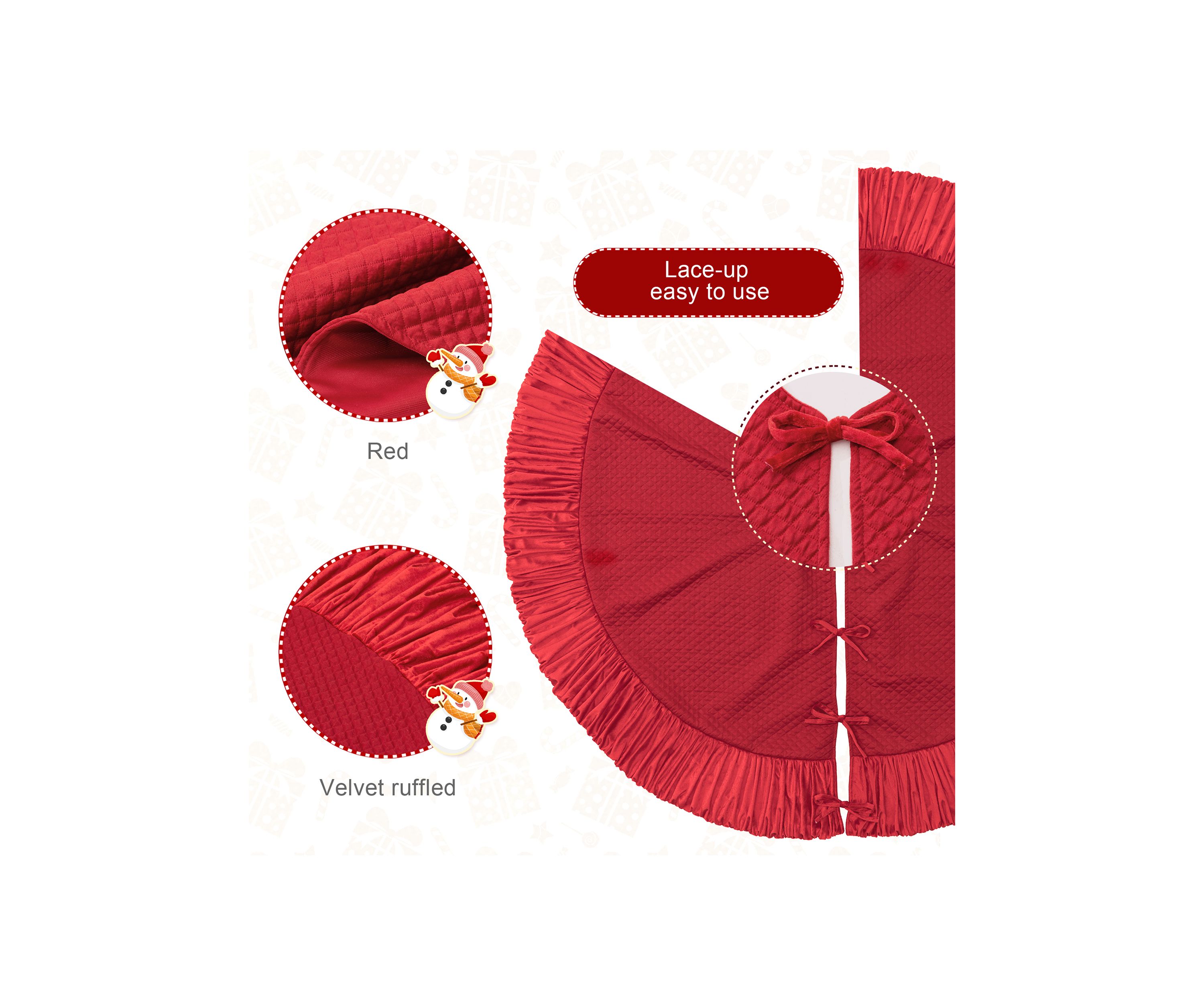 72”D Oversized Deluxe Red Velvet Ruffled Christmas Tree Skirt