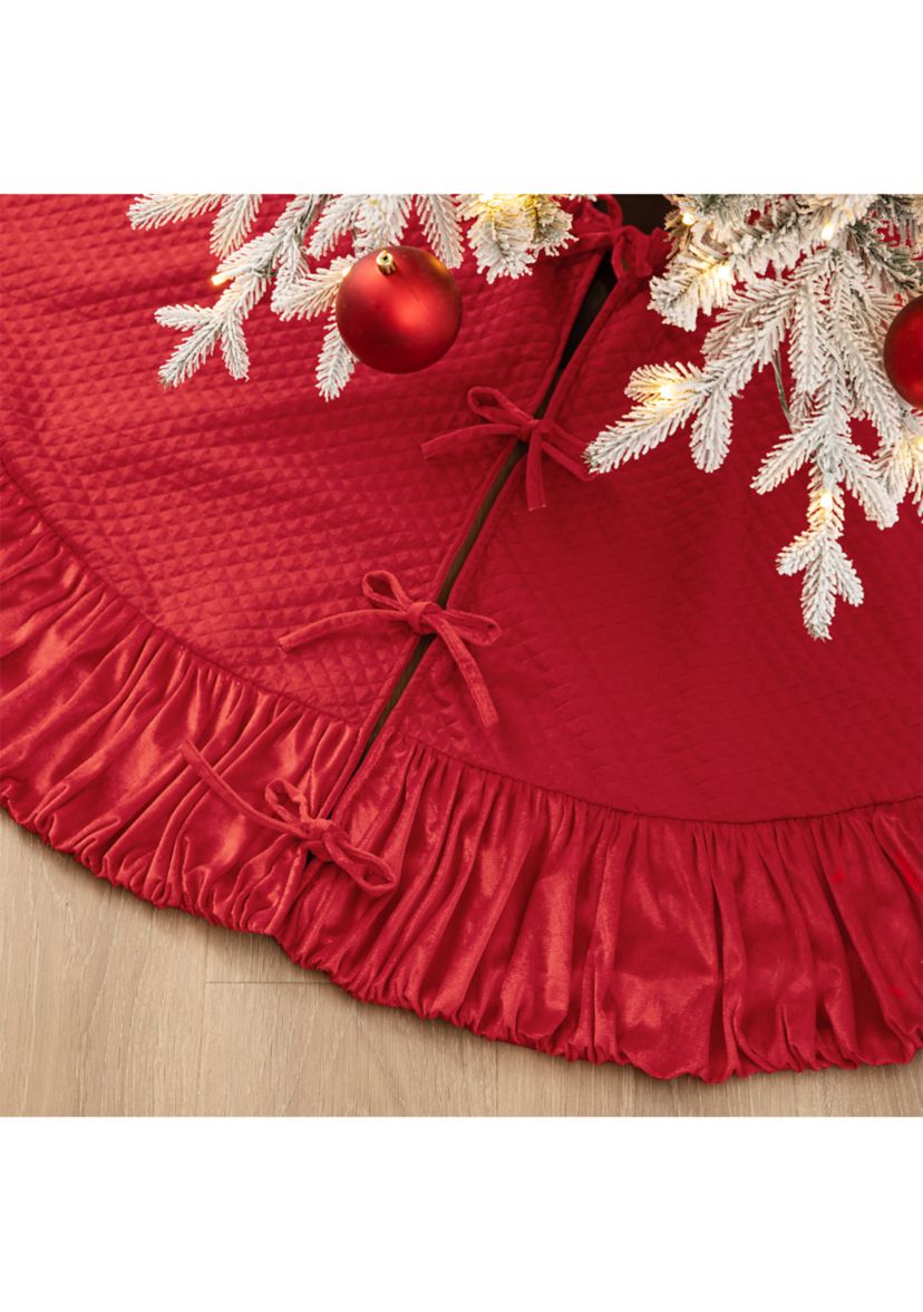 72”D Oversized Deluxe Red Velvet Ruffled Christmas Tree Skirt