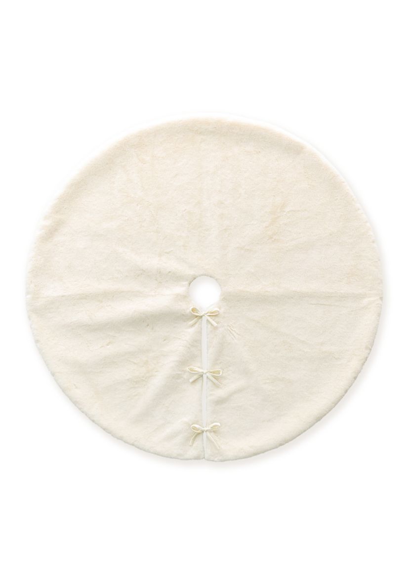 48”D White Faux Rabbit Fur Christmas Tree Skirt