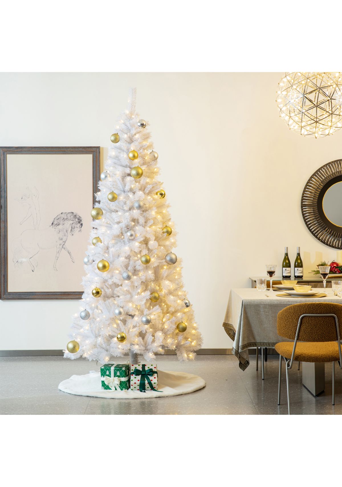 48”D White Faux Rabbit Fur Christmas Tree Skirt