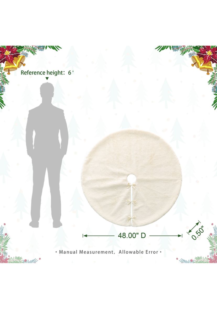 48”D White Faux Rabbit Fur Christmas Tree Skirt