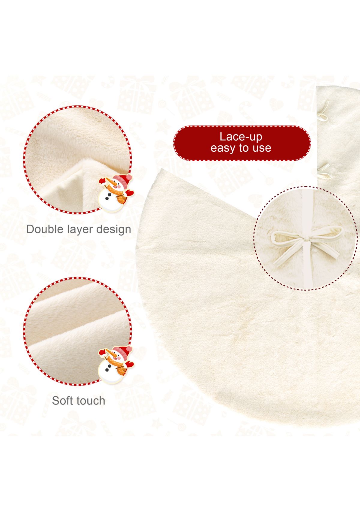 48”D White Faux Rabbit Fur Christmas Tree Skirt