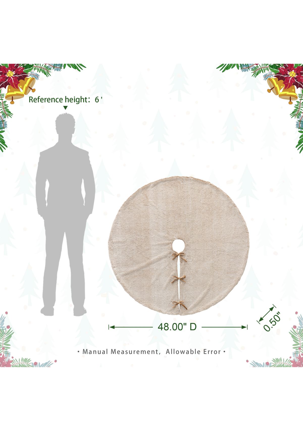 48”D Milk Coffee Brown Faux Rabbit Fur Christmas Tree Skirt