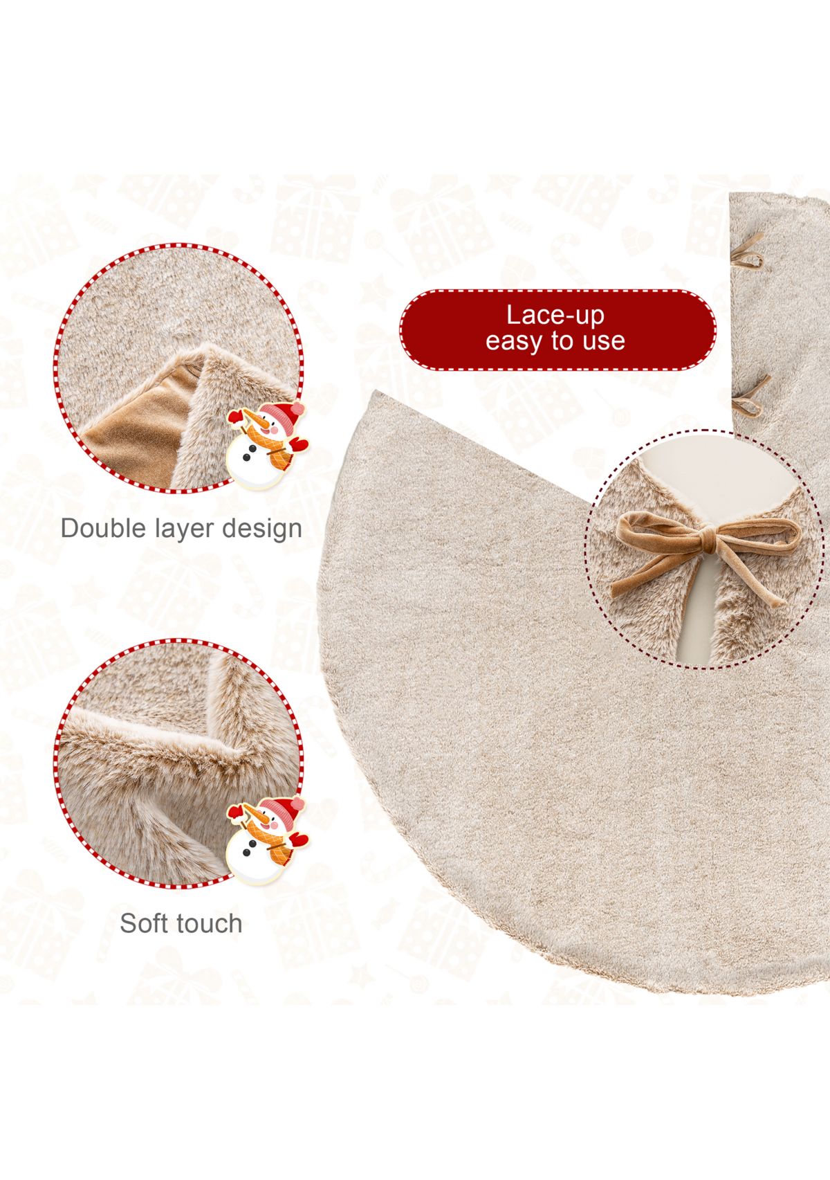 48”D Milk Coffee Brown Faux Rabbit Fur Christmas Tree Skirt