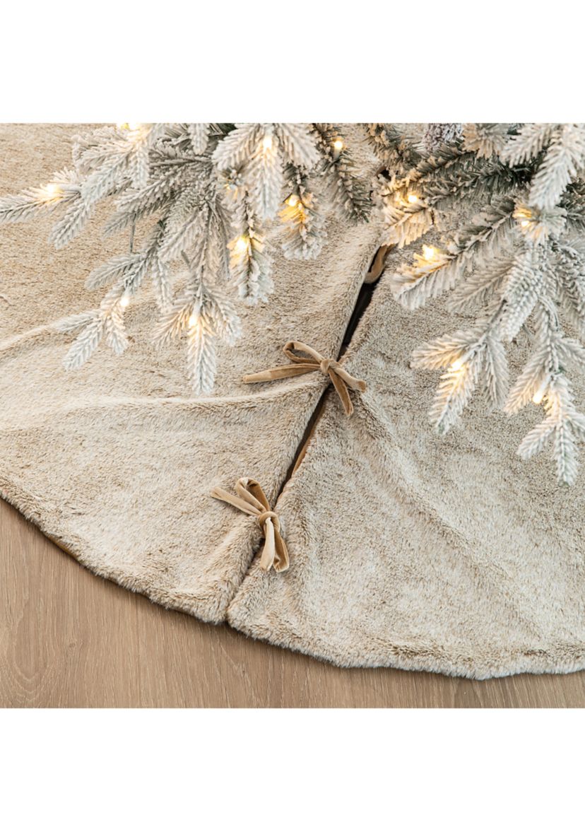 48”D Milk Coffee Brown Faux Rabbit Fur Christmas Tree Skirt