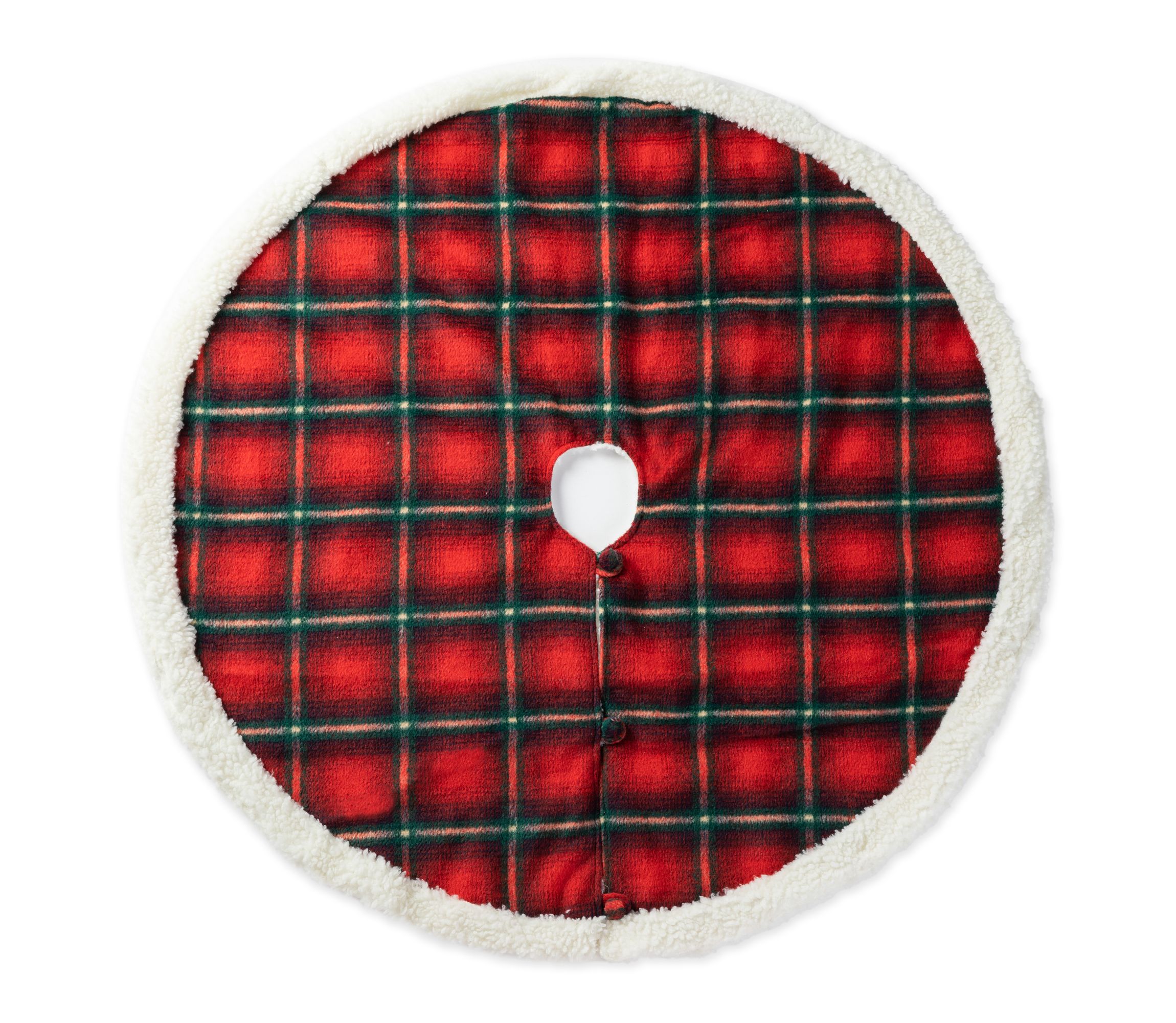 48"D Red & Black Plaid Reversible Sherpa/Flannel Christmas Tree Skirt