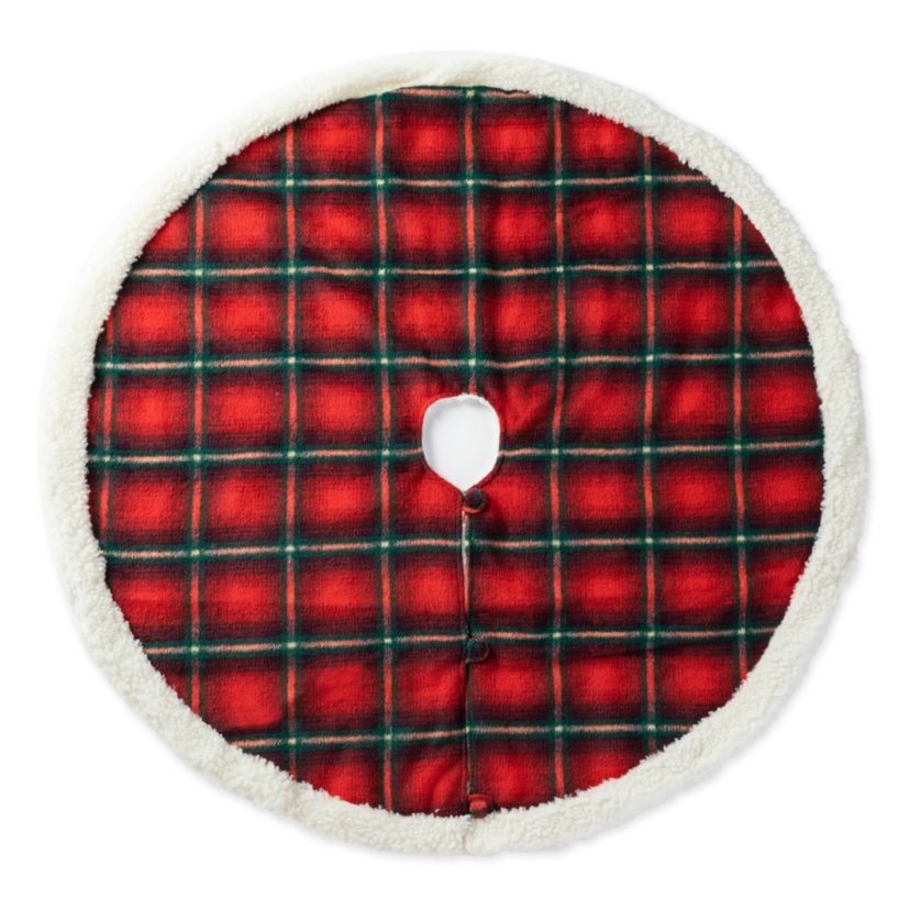 48"D Red & Black Plaid Reversible Sherpa/Flannel Christmas Tree Skirt