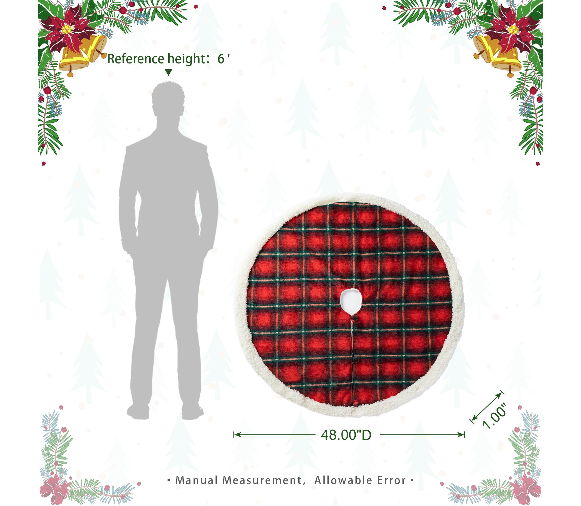 48"D Red & Black Plaid Reversible Sherpa/Flannel Christmas Tree Skirt