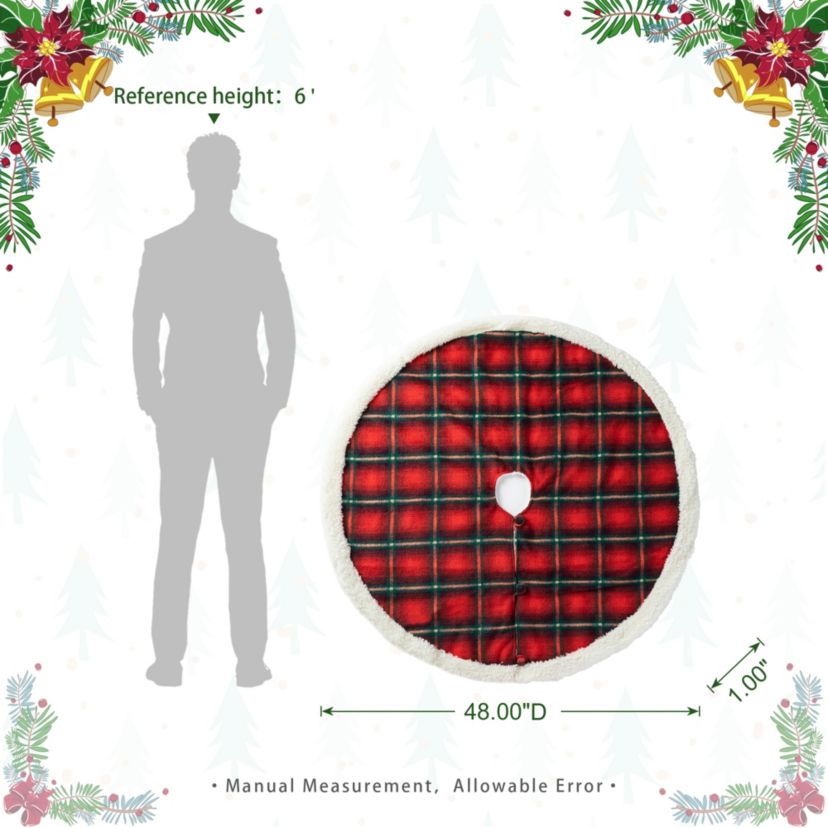 48"D Red & Black Plaid Reversible Sherpa/Flannel Christmas Tree Skirt