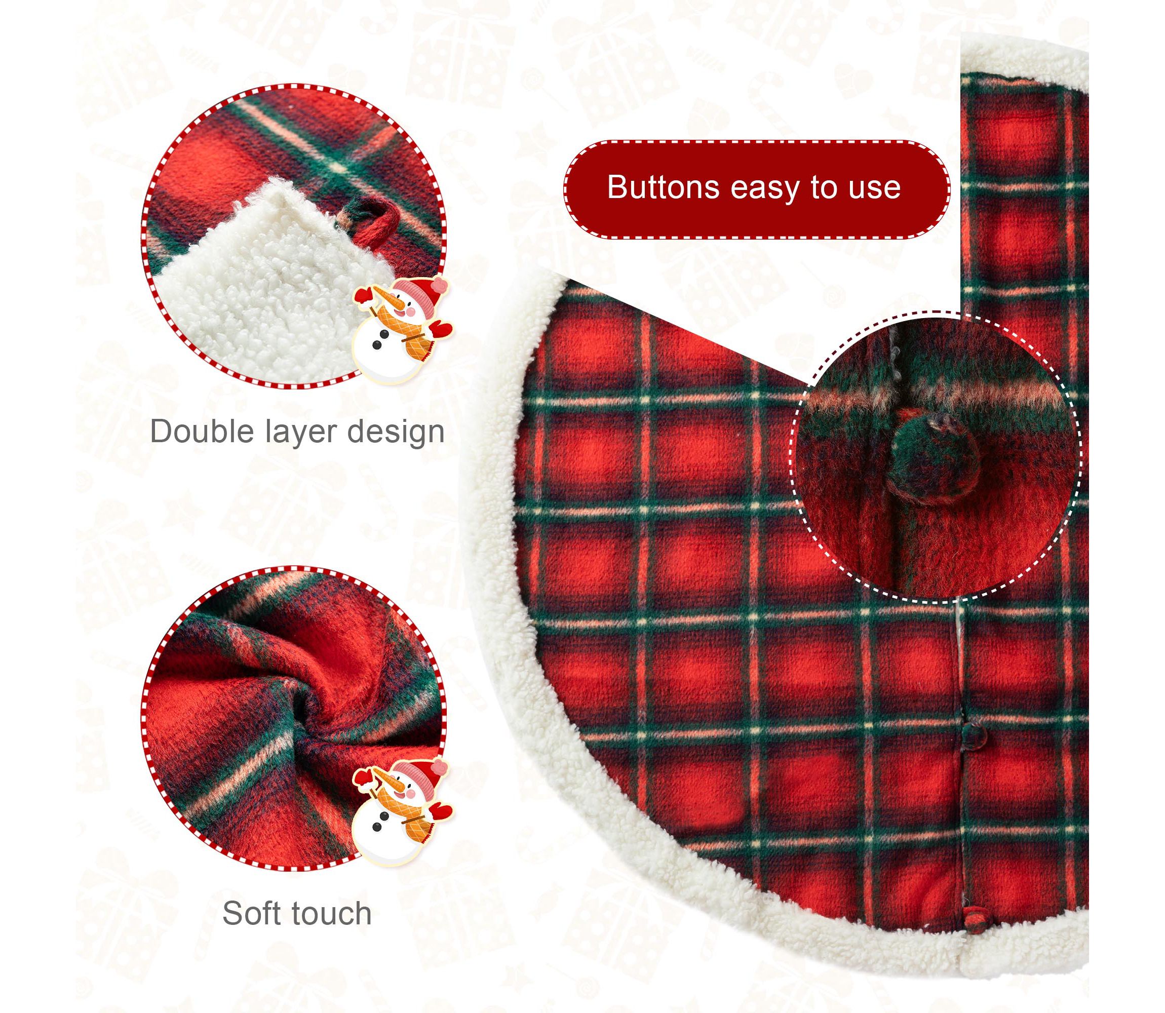48"D Red & Black Plaid Reversible Sherpa/Flannel Christmas Tree Skirt