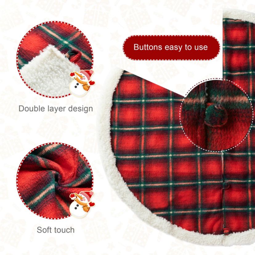 48"D Red & Black Plaid Reversible Sherpa/Flannel Christmas Tree Skirt