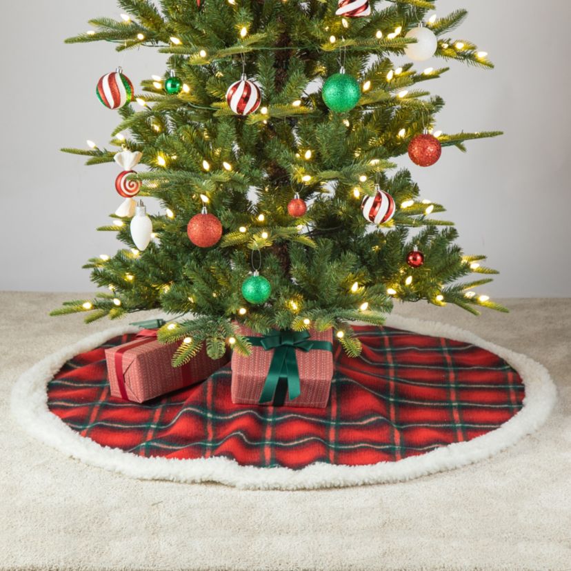 48"D Red & Black Plaid Reversible Sherpa/Flannel Christmas Tree Skirt