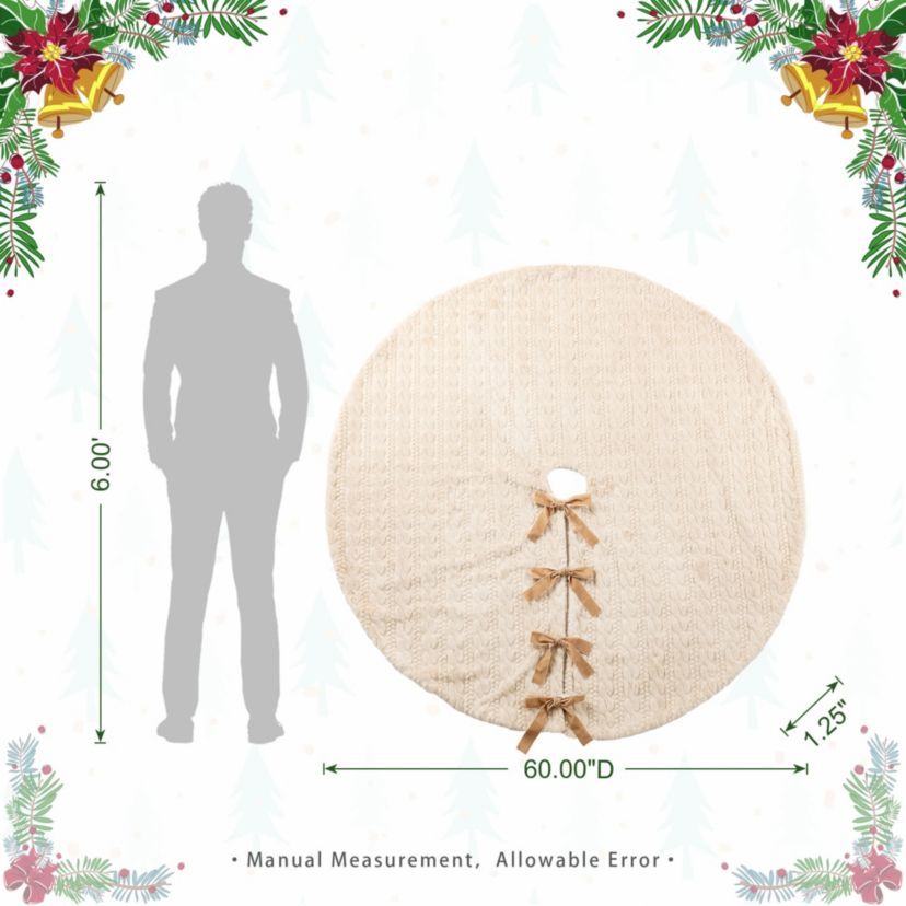 60"D Deluxe Reversible Milk Coffee Twisted Faux Marten Fur/Korean Fleece Christmas Tree Skirt