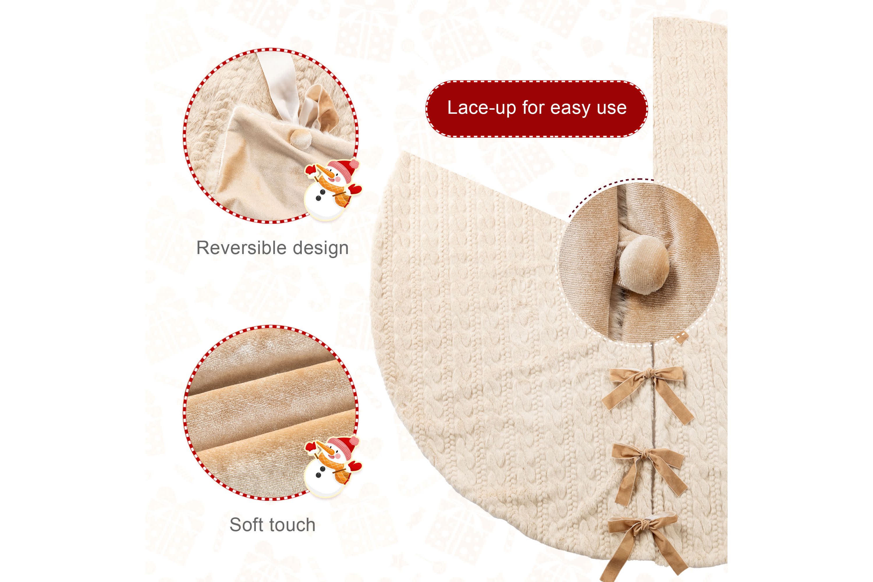60"D Deluxe Reversible Milk Coffee Twisted Faux Marten Fur/Korean Fleece Christmas Tree Skirt