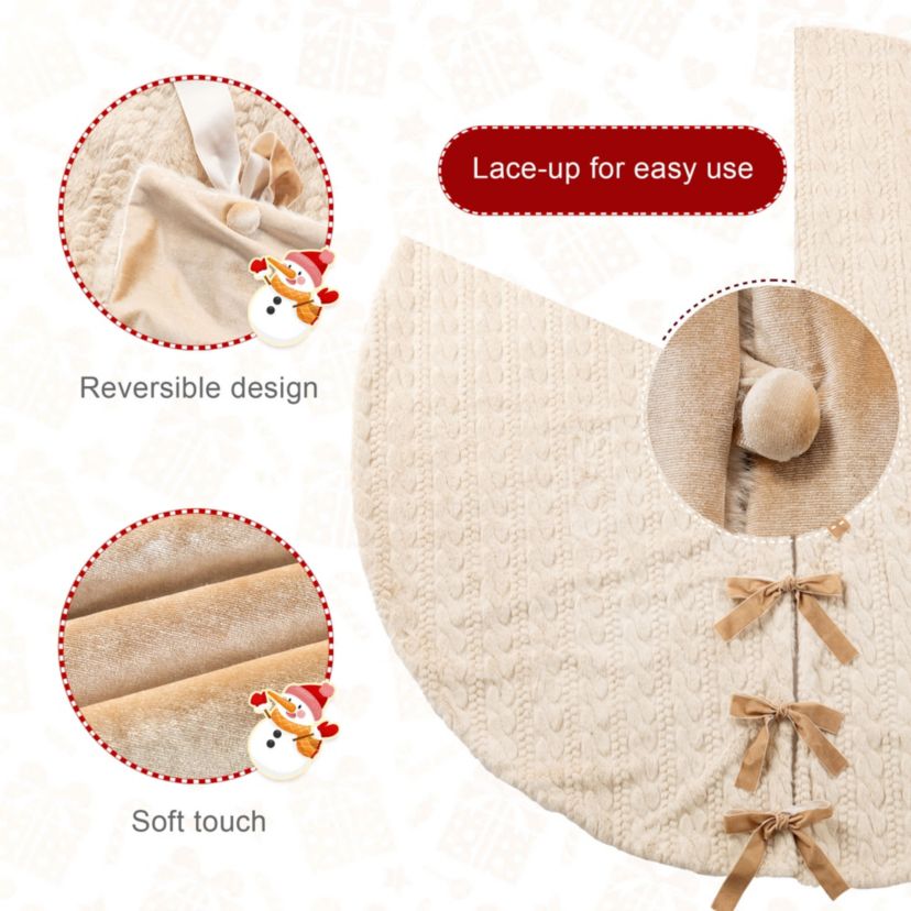 60"D Deluxe Reversible Milk Coffee Twisted Faux Marten Fur/Korean Fleece Christmas Tree Skirt