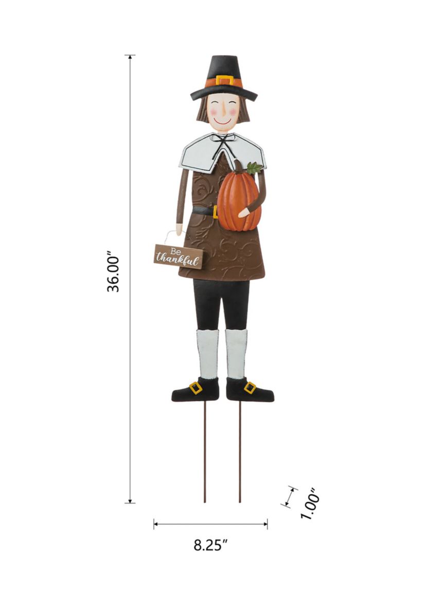 Metal Thanksgiving Pilgrim Boy Yard Stake, Standing Decor or Hanging Decor