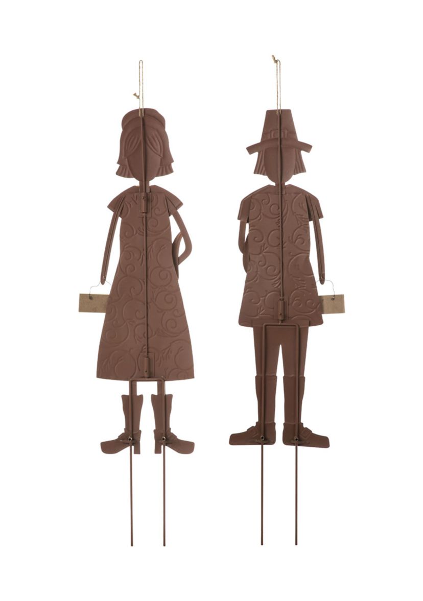 Set of 2 Metal Thanksgiving Pilgrim Yard Stake, Standing Decor or Hanging Decor 8.25"L*0.50"W*36.00"H8.25"L*1.00"W*36.00"H