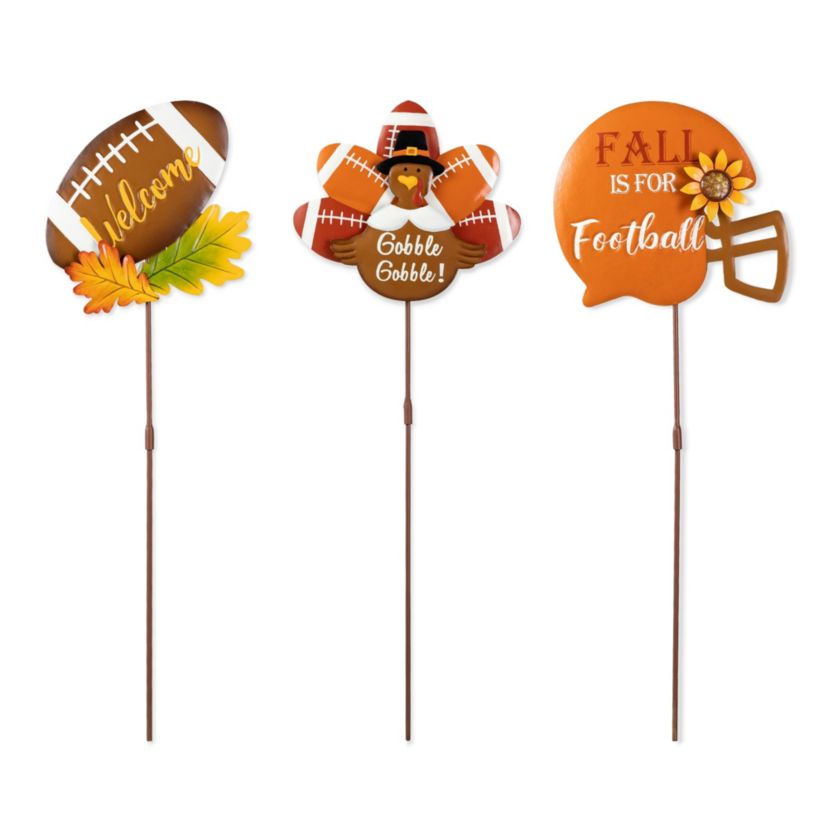 24"H Set of 3 Thanksgiving Metal Football Turkey Yard Stake(KD)