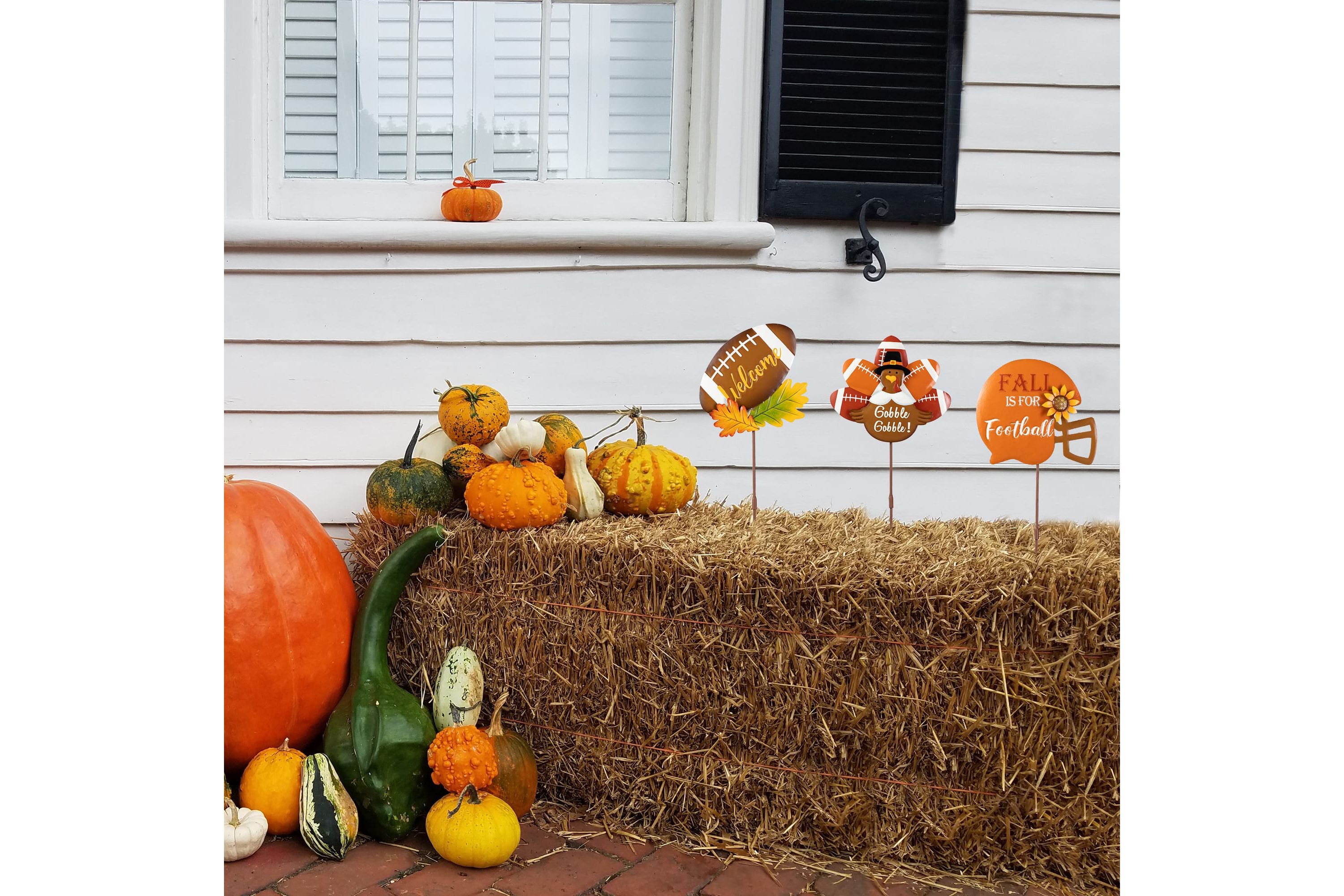 24"H Set of 3 Thanksgiving Metal Football Turkey Yard Stake(KD)