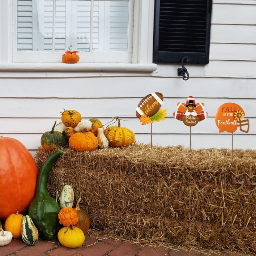 24"H Set of 3 Thanksgiving Metal Football Turkey Yard Stake(KD)