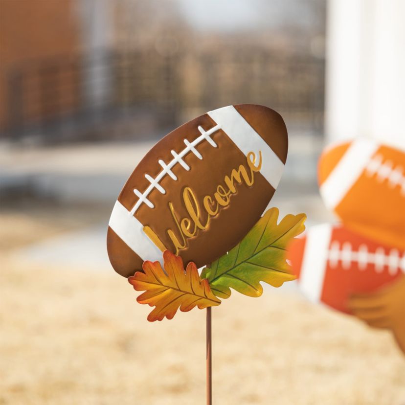 24"H Set of 3 Thanksgiving Metal Football Turkey Yard Stake(KD)