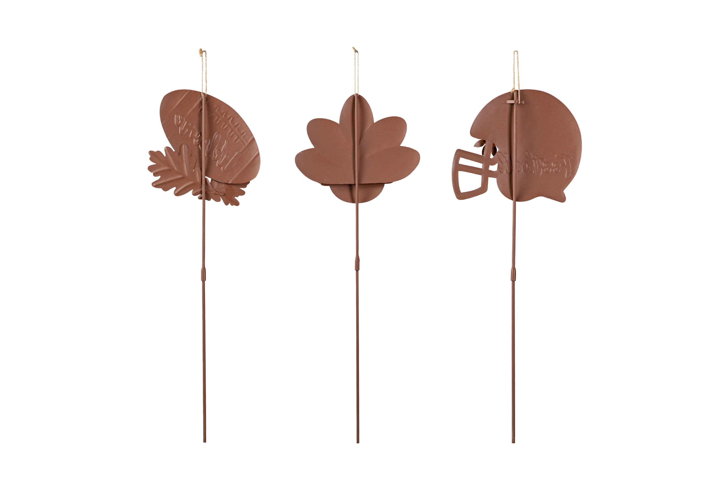 24"H Set of 3 Thanksgiving Metal Football Turkey Yard Stake(KD)