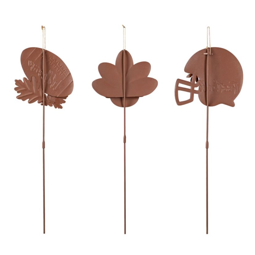 24"H Set of 3 Thanksgiving Metal Football Turkey Yard Stake(KD)