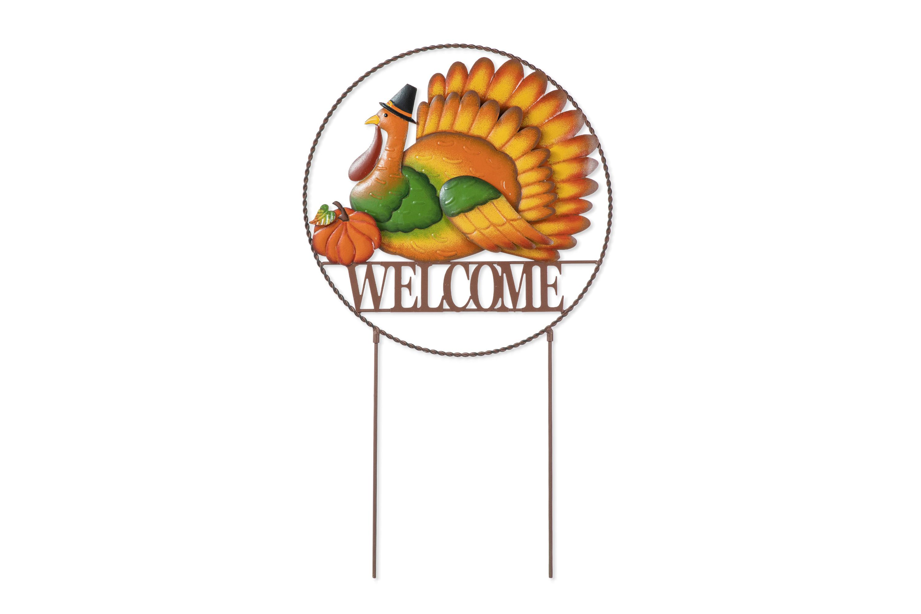 30"H Thanksgiving Metal "WELCOME" Turkey Yard Stake (KD, Two function)