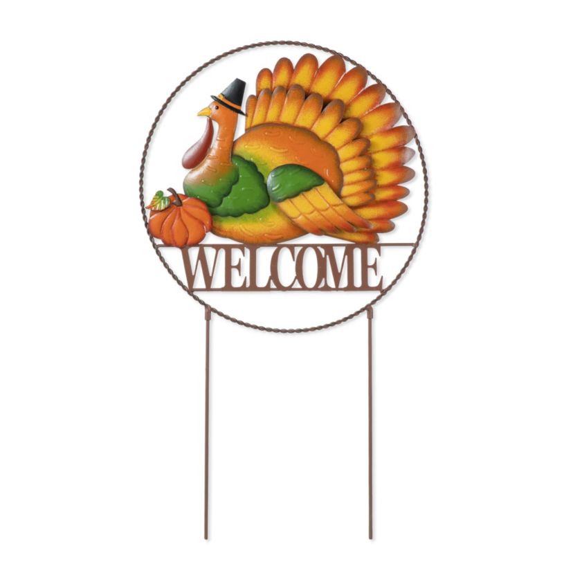 30"H Thanksgiving Metal "WELCOME" Turkey Yard Stake (KD, Two function)