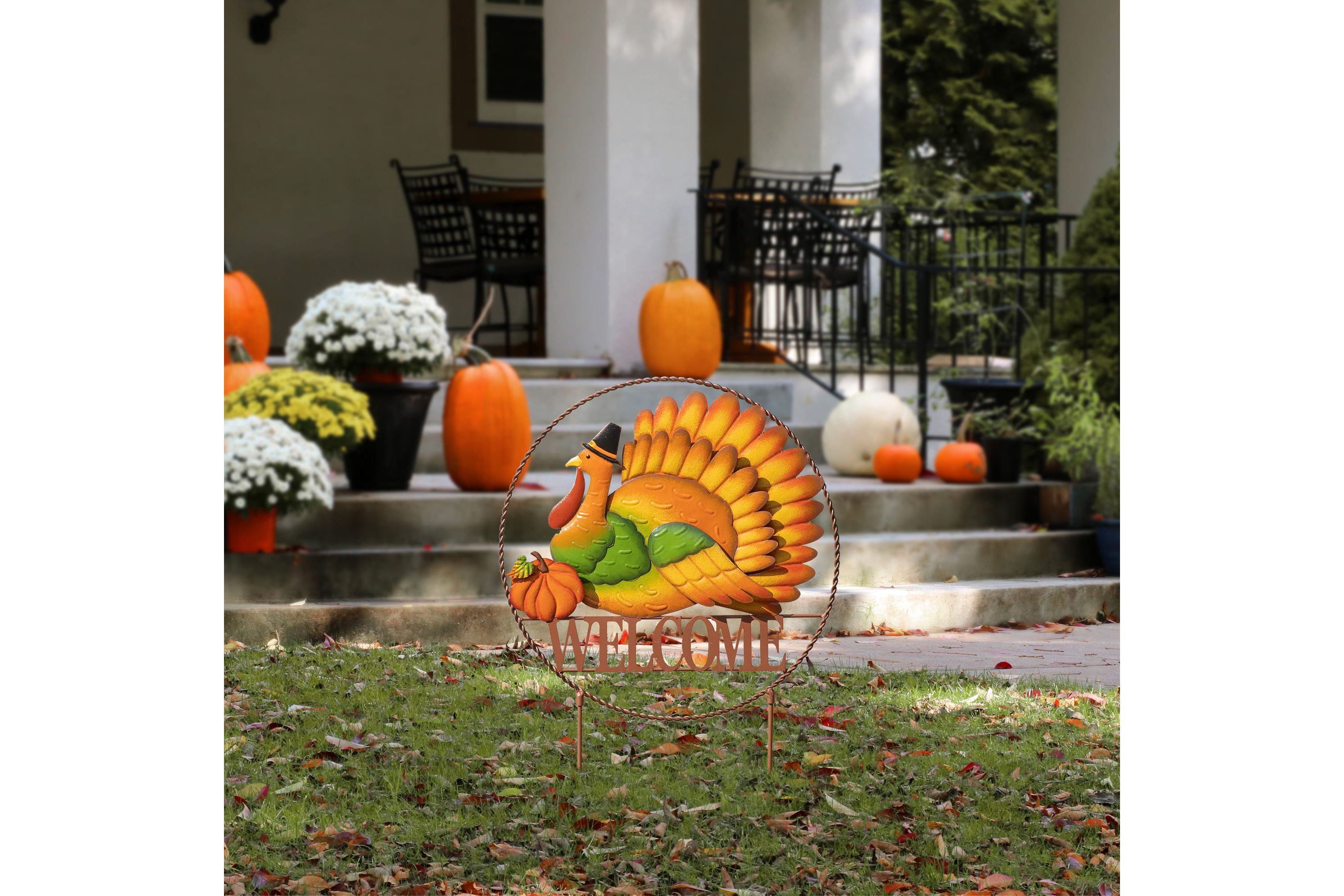 30"H Thanksgiving Metal "WELCOME" Turkey Yard Stake (KD, Two function)
