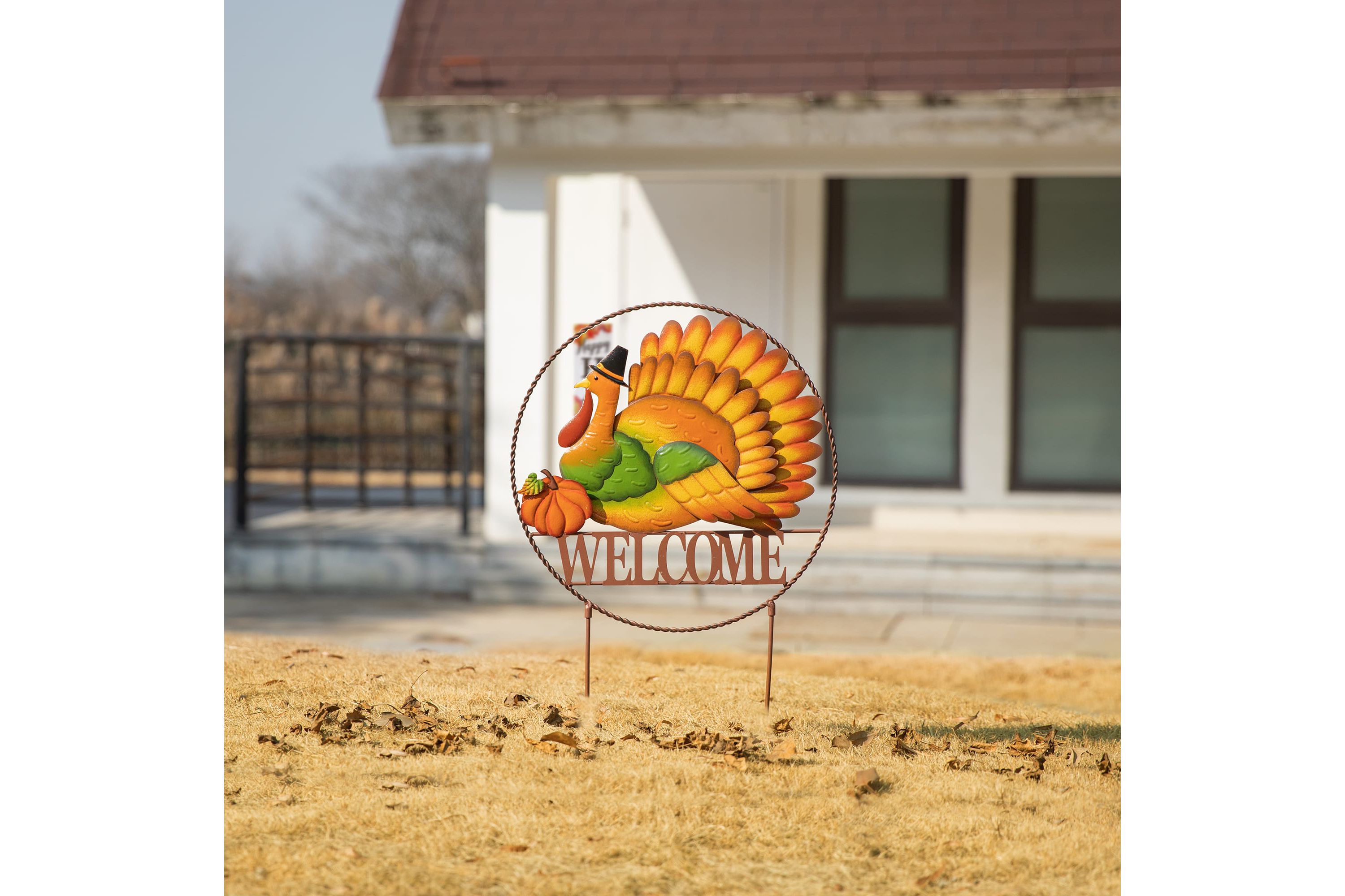 30"H Thanksgiving Metal "WELCOME" Turkey Yard Stake (KD, Two function)