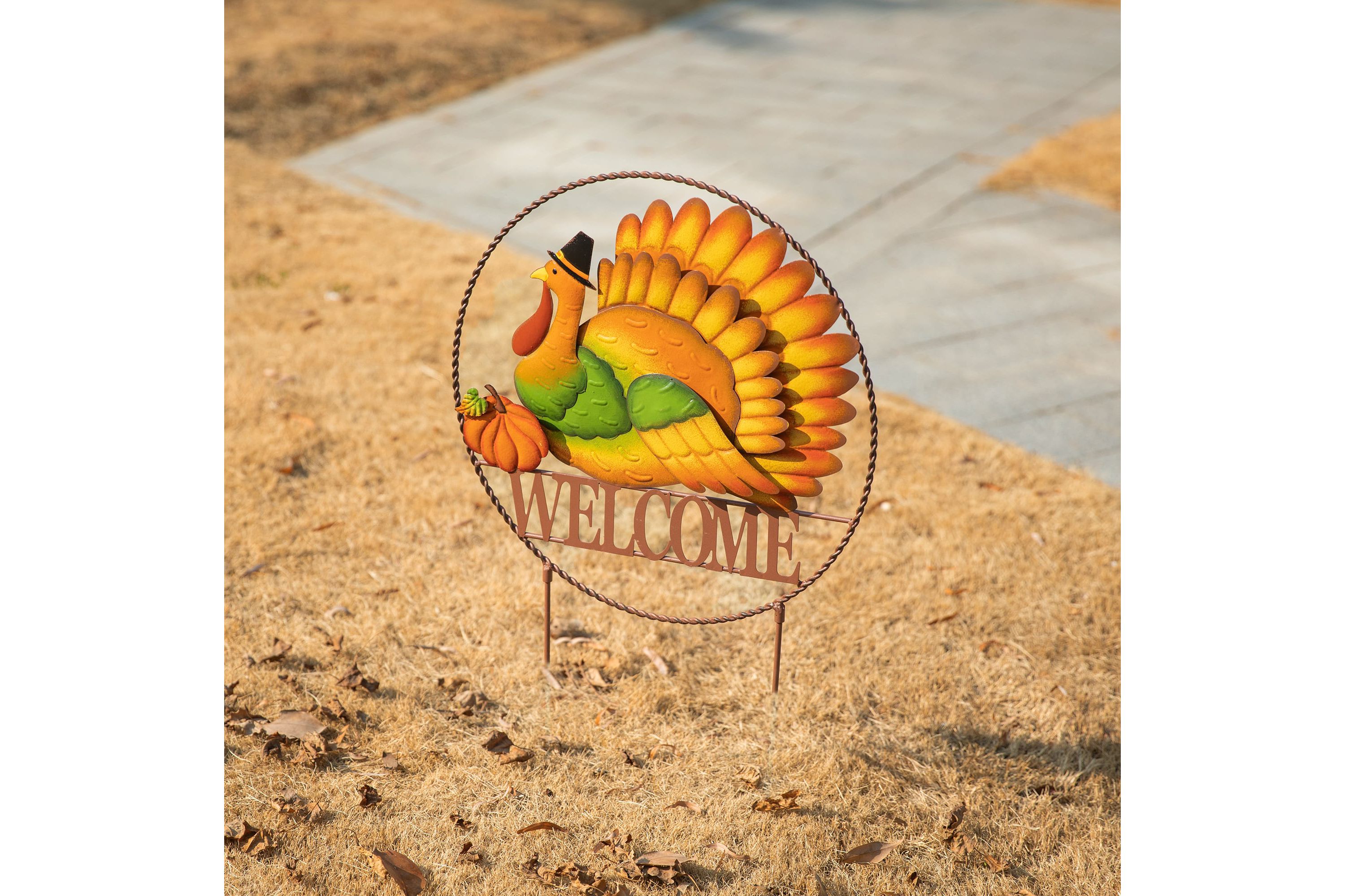 30"H Thanksgiving Metal "WELCOME" Turkey Yard Stake (KD, Two function)