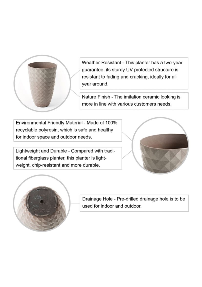 Set of 2 Oversized Eco-Friendly PE Faux Ceramic Textured Tall Pot Planter