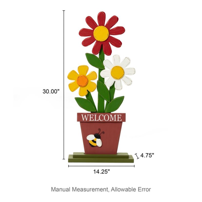 30"H Wooden Trio Flowers Welcome Porch Décor (KD)