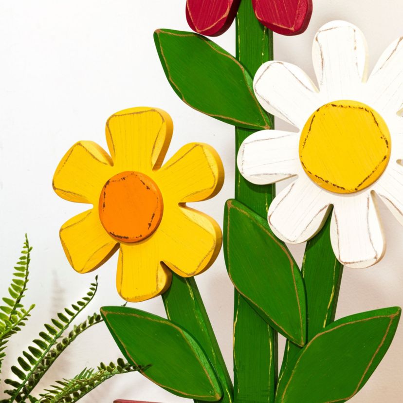 30"H Wooden Trio Flowers Welcome Porch Décor (KD)