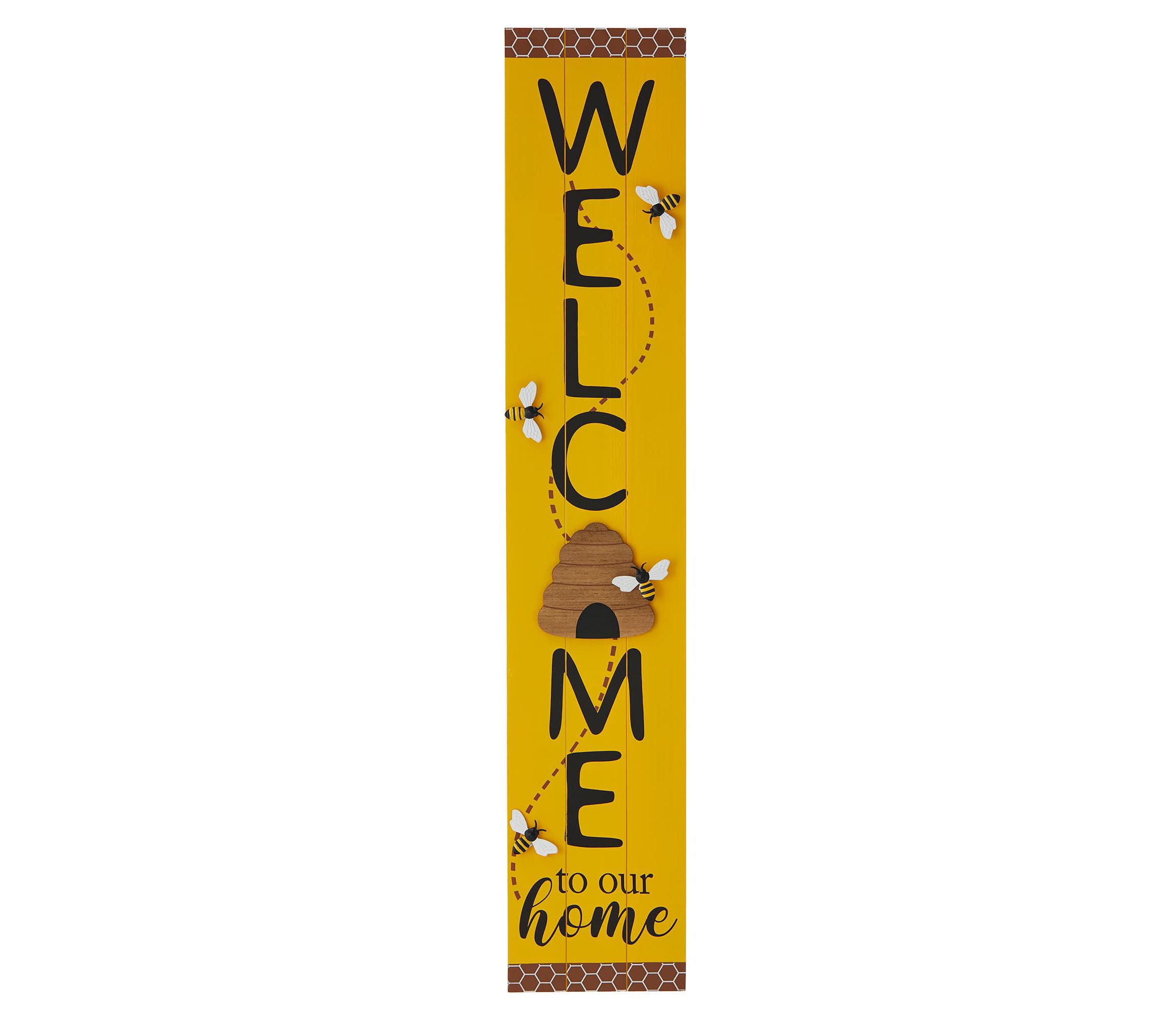42"H Solid Wood "WELCOME" Porch Sign with Bee